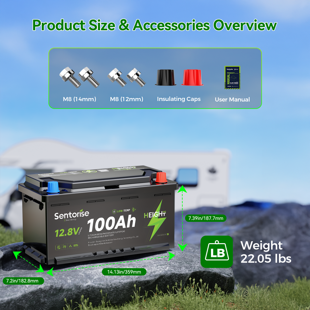 Sentorise 12V 100Ah LiFePO₄ Underfloor Battery | Deep Cycle, Bluetooth Smart BMS