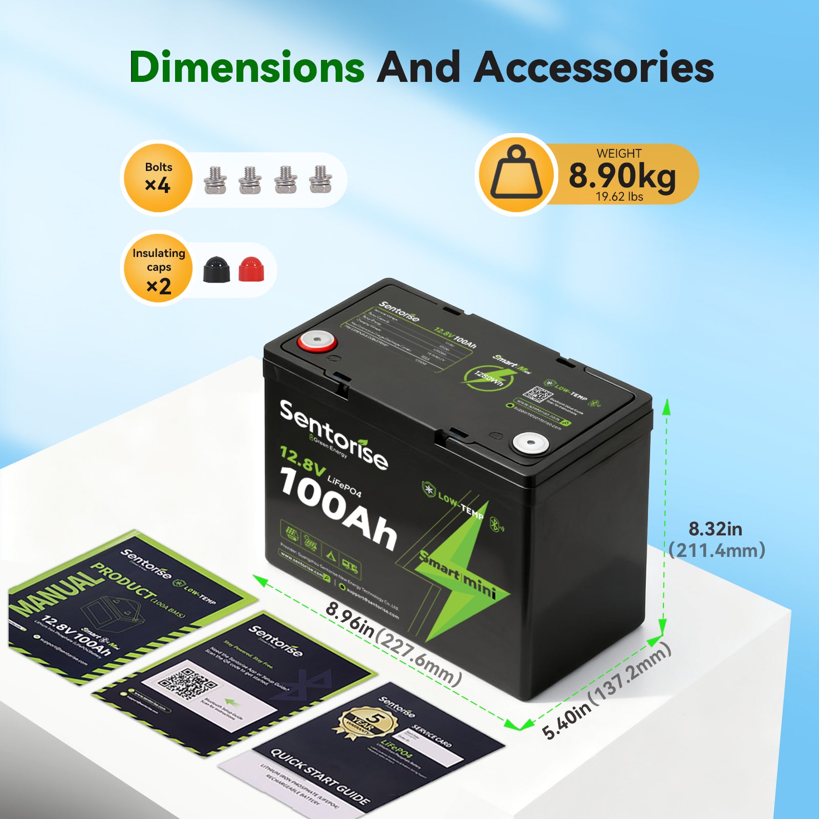 Sentorise 12V 100Ah SuperMini Bluetooth Small LiFePO4 Deep Cycle Battery