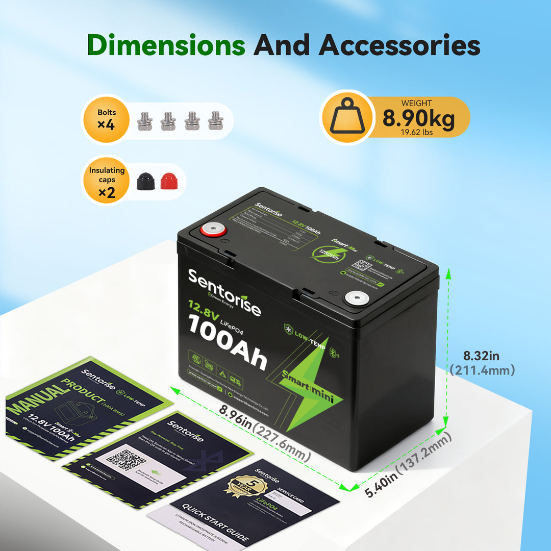 Sentorise 12V 100Ah SuperMini Bluetooth Small LiFePO4 Deep Cycle Battery