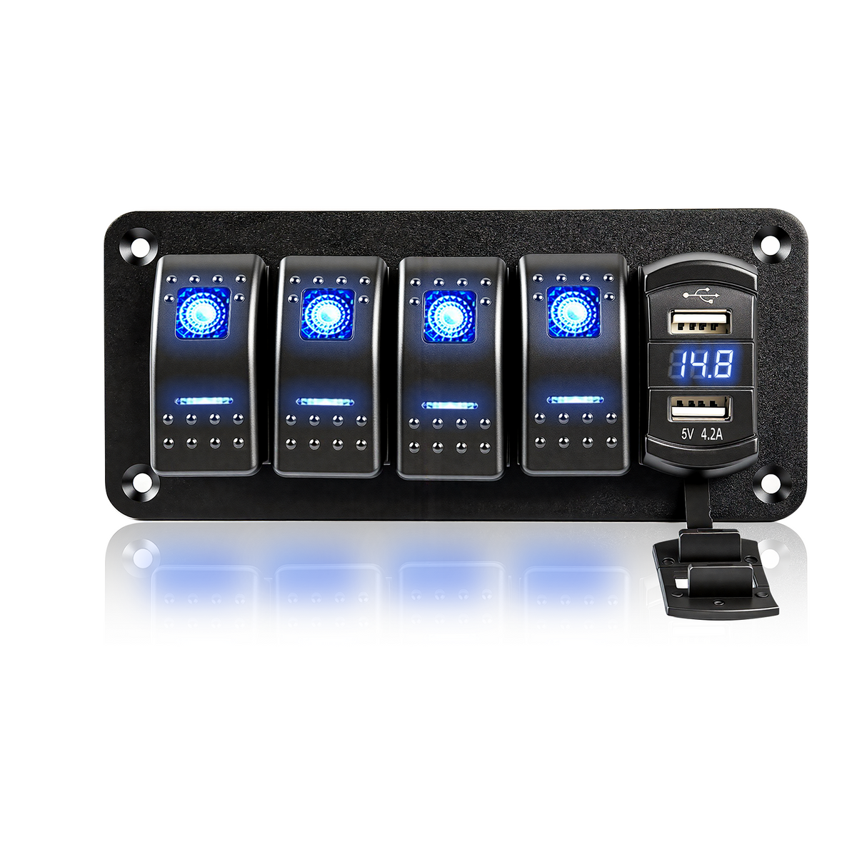 4 Gang 12V/24V Switch Panel with USB-C and Voltmeter Main image