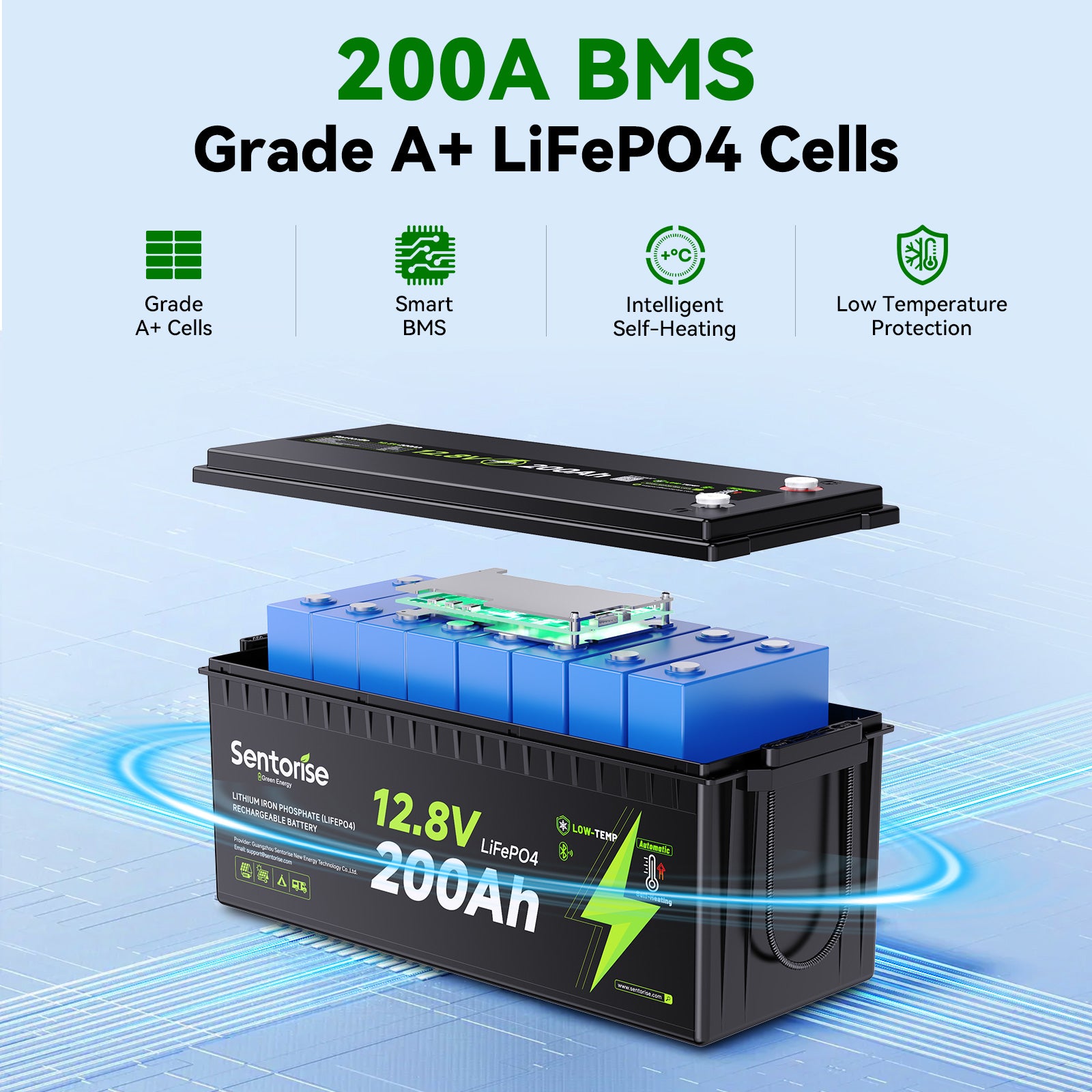 12V 200Ah LiFePO₄ Heated Battery - Extreme Cold Performance
