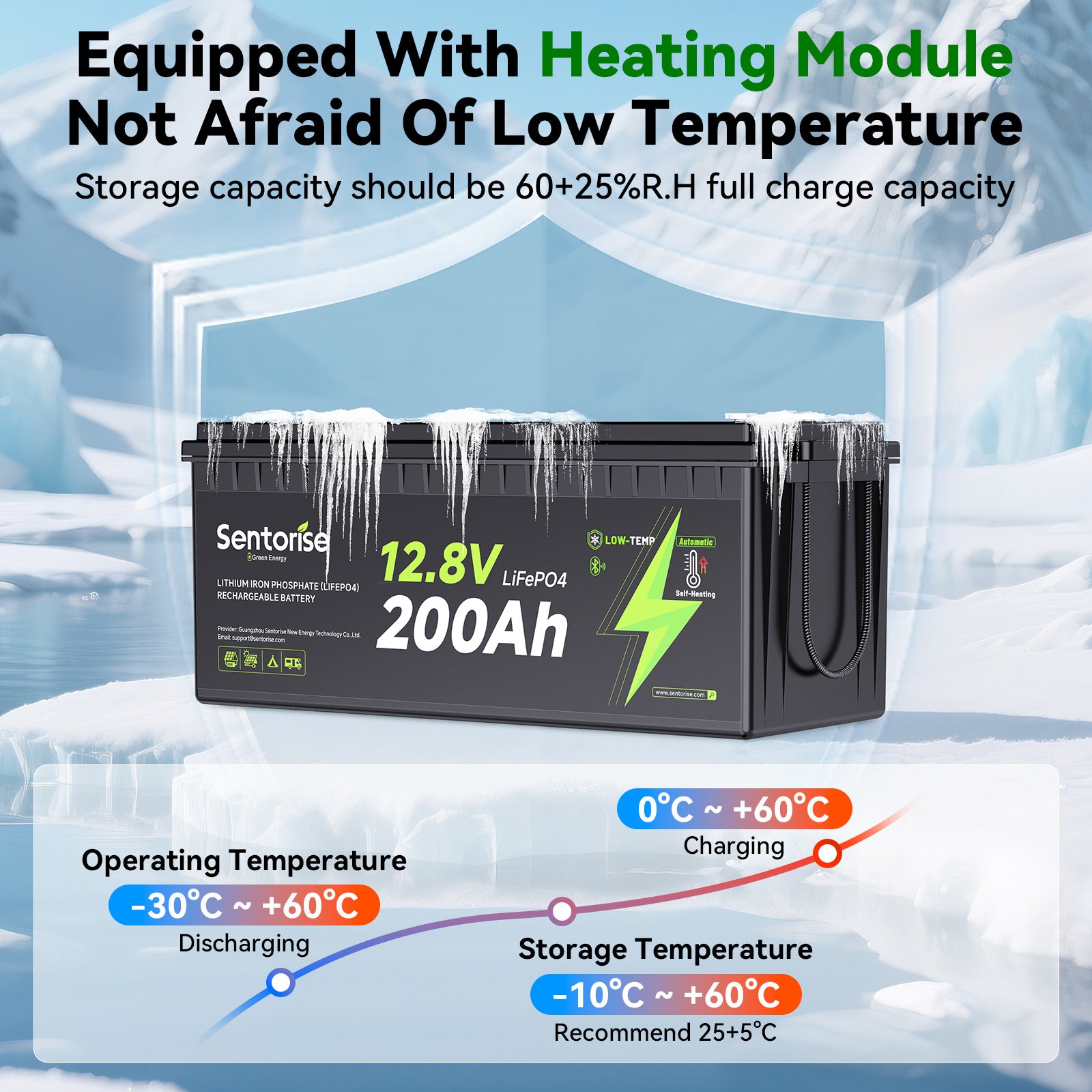 12V 200Ah LiFePO₄ Heated Battery - Extreme Cold Performance