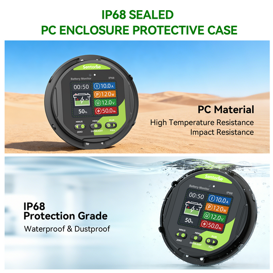 Sentorise 500A IP68 Batteriemonitor für 8–100V Systeme | Echtzeit-Überwachung von Spannung, Strom, Leistung und Kapazität
