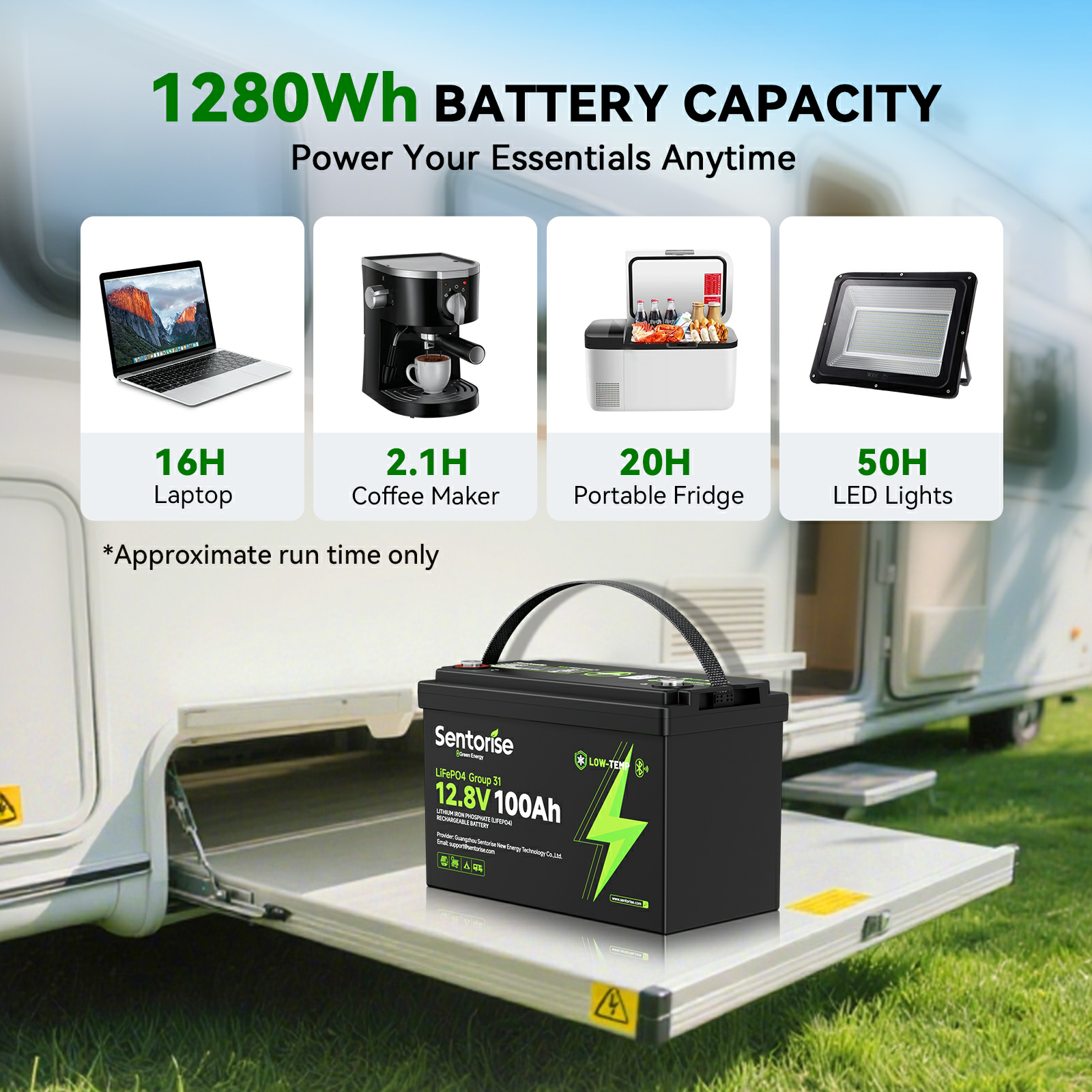Sentorise 12V 100Ah LiFePO₄ Battery for Marine RVs solar systems home energy storage