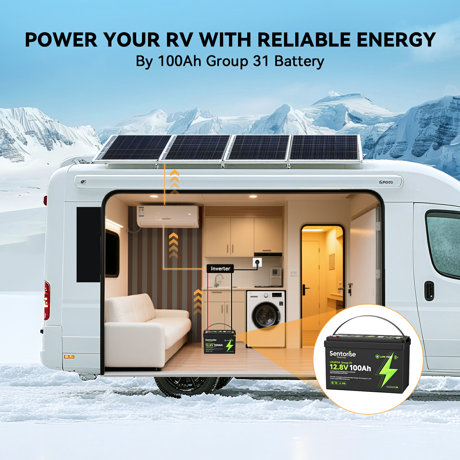 Sentorise 12V 100Ah LiFePO₄ Battery for Marine RVs solar systems home energy storage