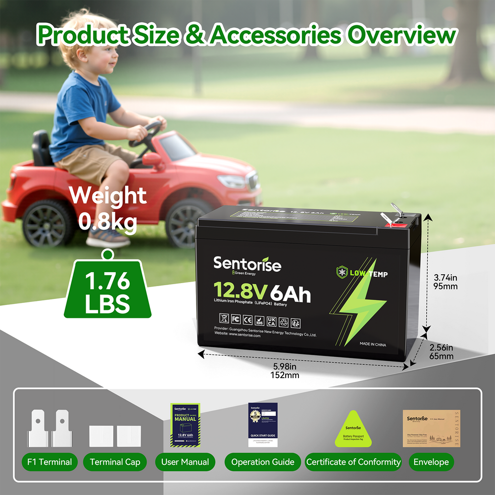 12V 6Ah LiFePO4 Akku – 0,95 kg, 76,8 Wh, 2000+ Zyklen | Sentorise