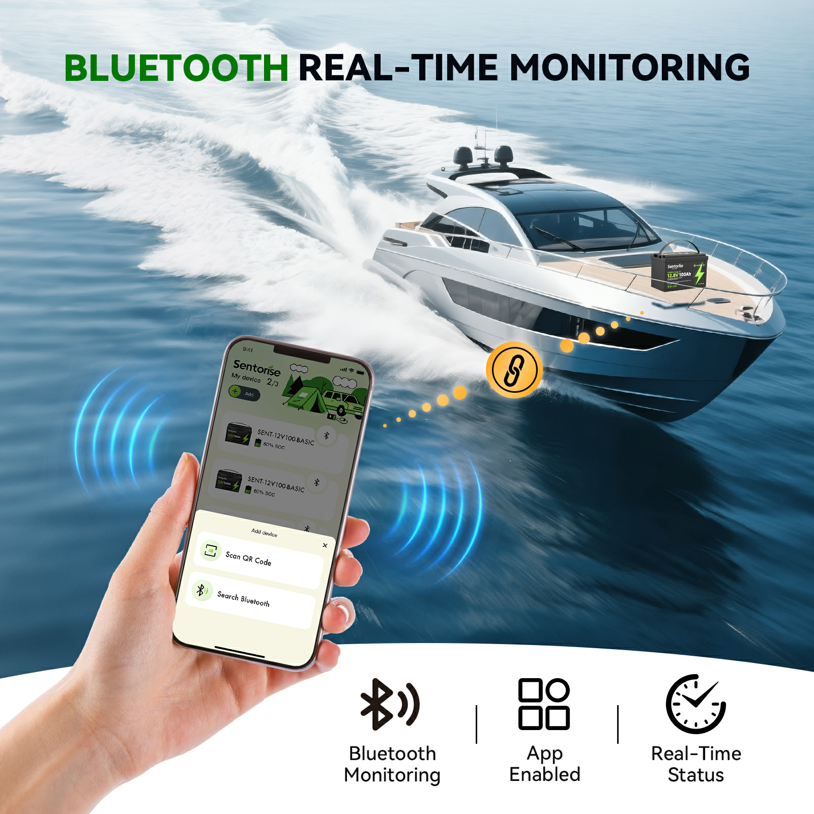 Sentorise 12V 100Ah LiFePO₄ Battery for Marine RVs solar systems home energy storage