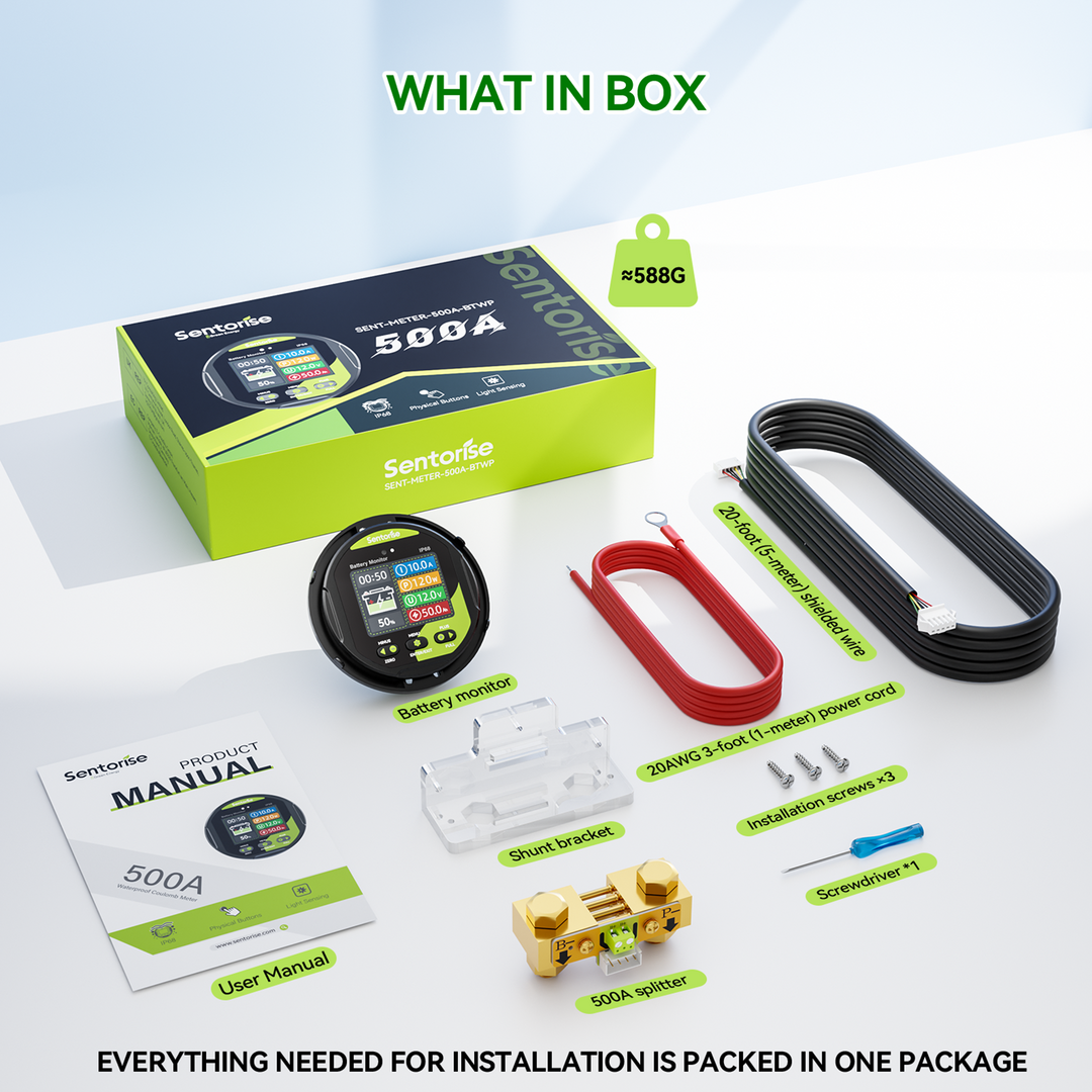 Sentorise 500A IP68 Batteriemonitor für 8–100V Systeme | Echtzeit-Überwachung von Spannung, Strom, Leistung und Kapazität
