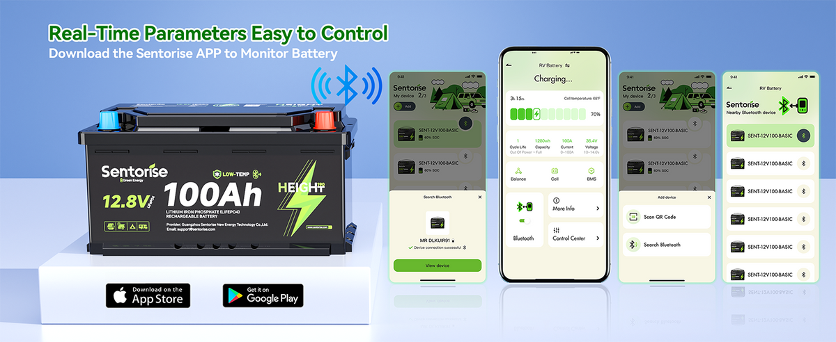 Sentorise 100Ah DIN battery monitoring in the Sentorise app